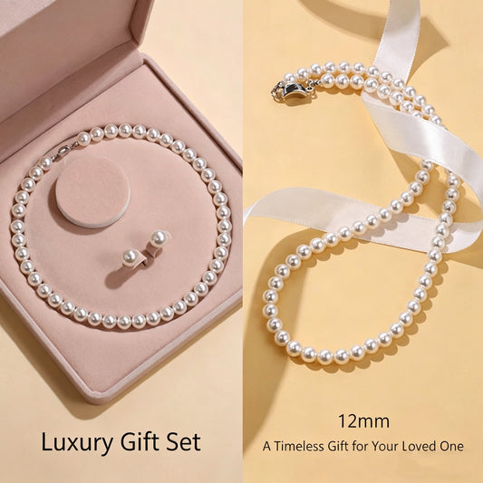 12mm white pearl necklace and earring set, luxury gift set for special occasions