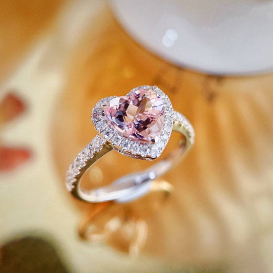 Rose gold pink heart CZ cluster ring, dainty promise ring for women, sygjewelry jewelry