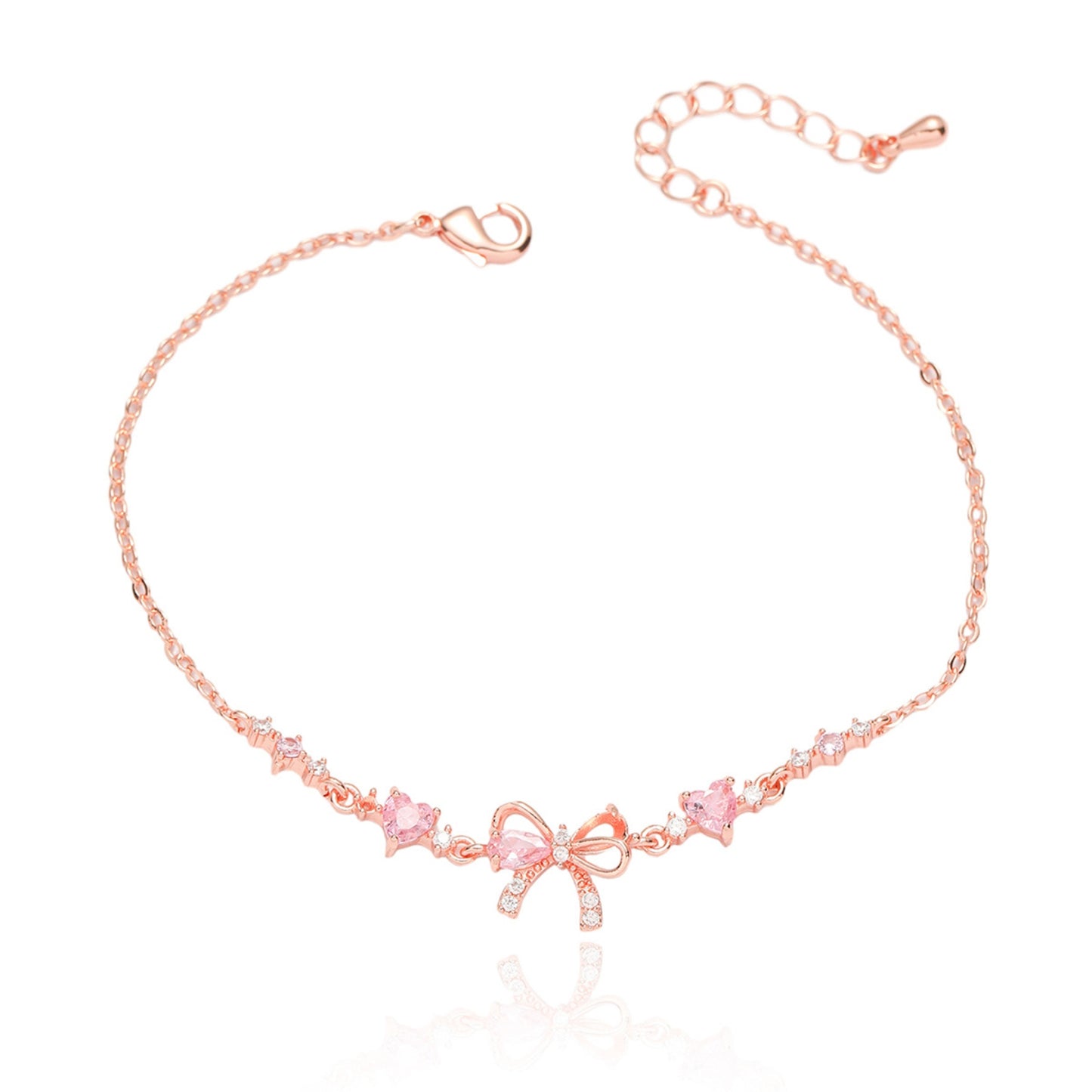Elegant Rose Gold Pink Bow Butterfly Bracelet for Women, Sparkle Jewelry Gift