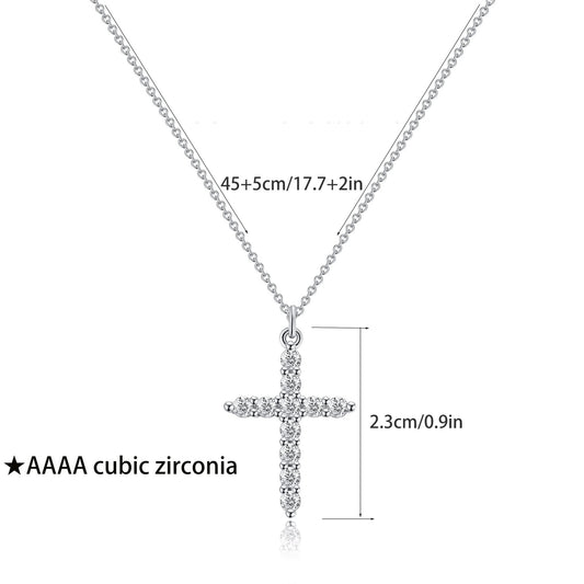 Silver full diamond cross necklace, dainty clavicle chain for women