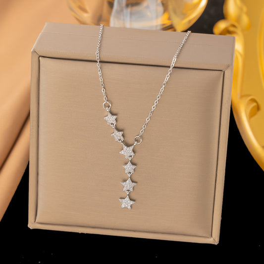 Dainty silver star Y-necklace in gift box, sparkling CZ clavicle necklace, sygjewelry jewelry gift