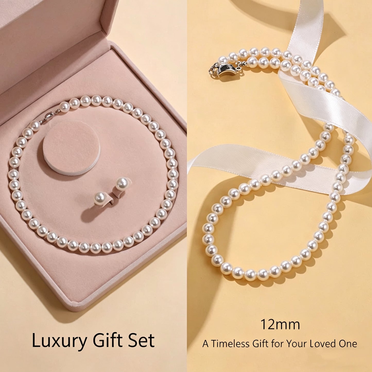 12mm white pearl necklace and earring set, luxury gift set for special occasions