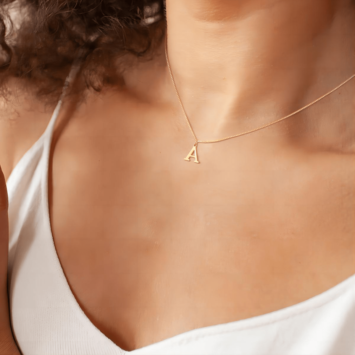 Delicate 14K Gold Plated Chain with Initial A Pendant, Dainty Personalized Necklace Design 
