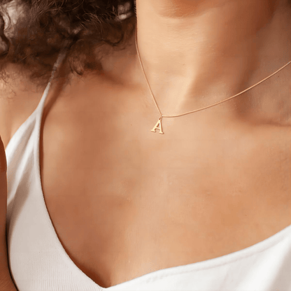 Delicate 14K Gold Plated Chain with Initial A Pendant, Dainty Personalized Necklace Design 
