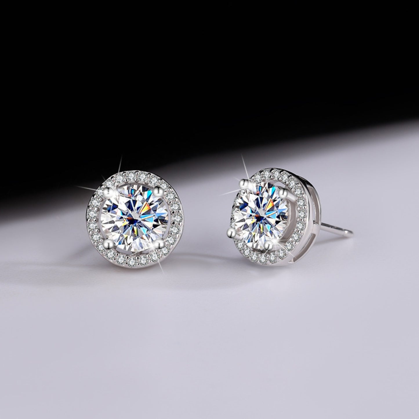 1 Carat Halo Moissanite Stud Earrings with Screw Back, 925 Sterling Silver, Secure Earring Back Detail, Luxury Fine Jewelry, SYG Jewelry