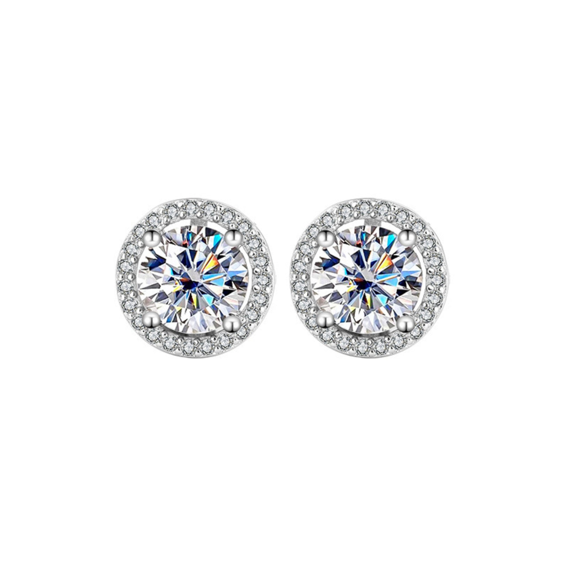 1 Carat Princess Cut Halo Moissanite Stud Earrings, 925 Sterling Silver, White Gold Plated, Brilliant Cut Lab Grown Diamond Earrings for Women, SYG Jewelry