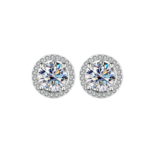 1 Carat Princess Cut Halo Moissanite Stud Earrings, 925 Sterling Silver, White Gold Plated, Brilliant Cut Lab Grown Diamond Earrings for Women, SYG Jewelry
