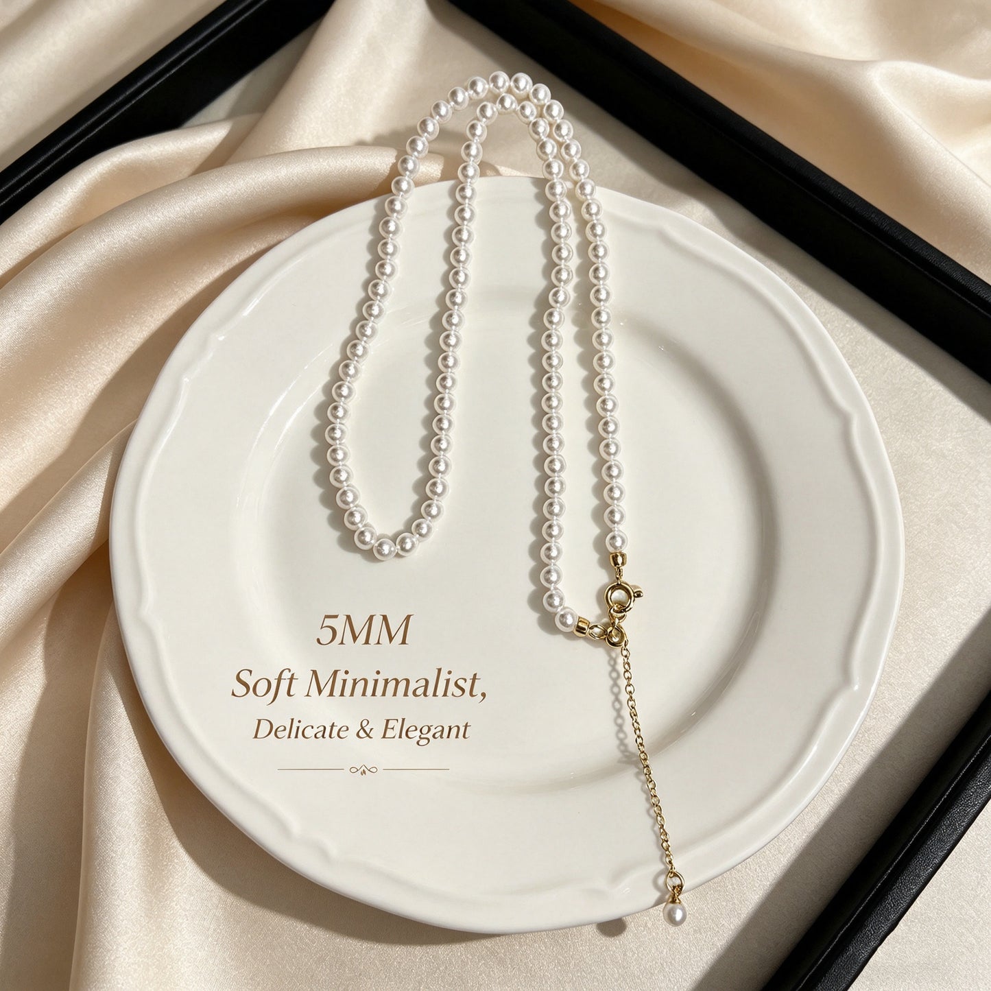5mm Soft Minimalist Shell Pearl Necklace Delicate & Elegant Imitation Pearl Necklace with Adjustable Chain