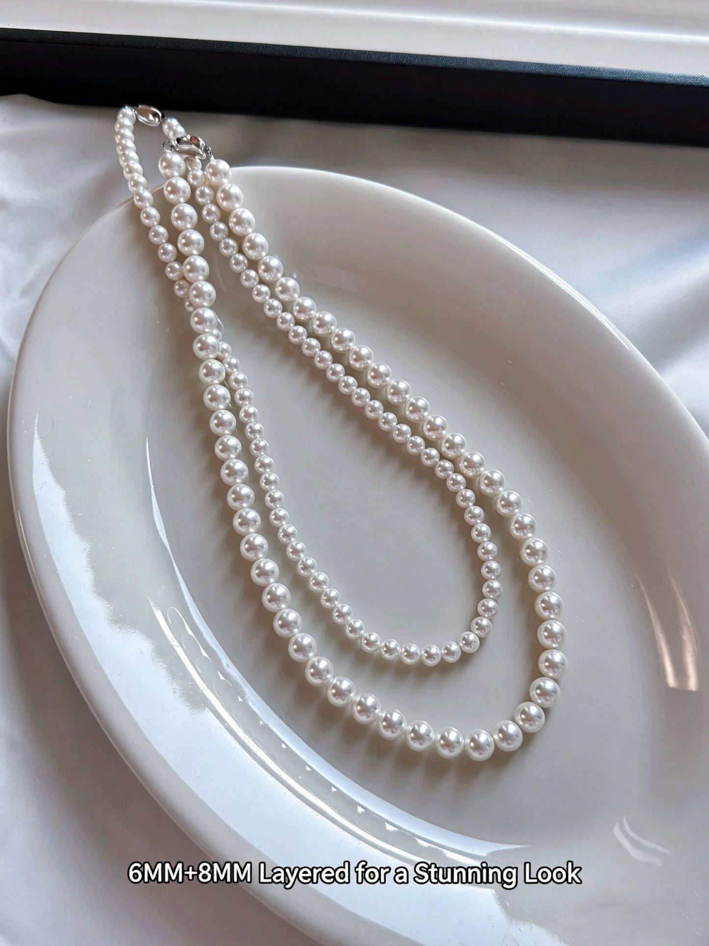 6mm 8mm Layered Shell Pearl Necklace Stunning Look White Imitation Pearl Jewelry for Women