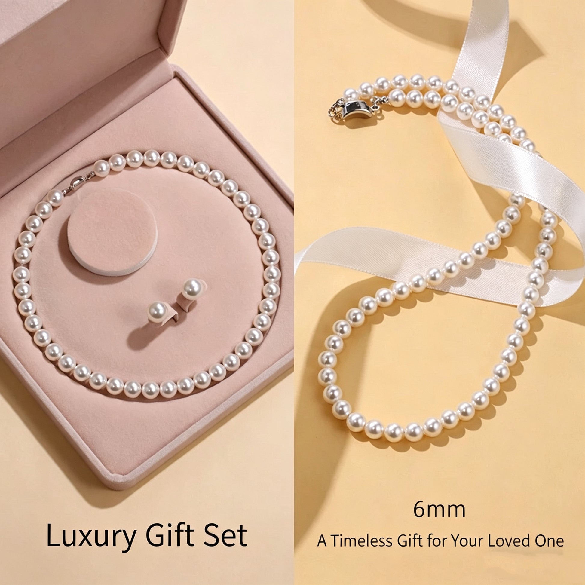 6mm minimalist pearl necklace and earring set, subtle everyday pearl jewelry
