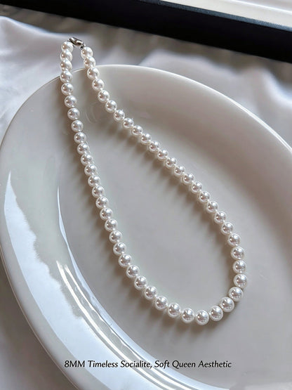 8mm Round Shell Pearl Necklace Timeless Socialite Aesthetic Imitation Pearl Necklace for Everyday Wear
