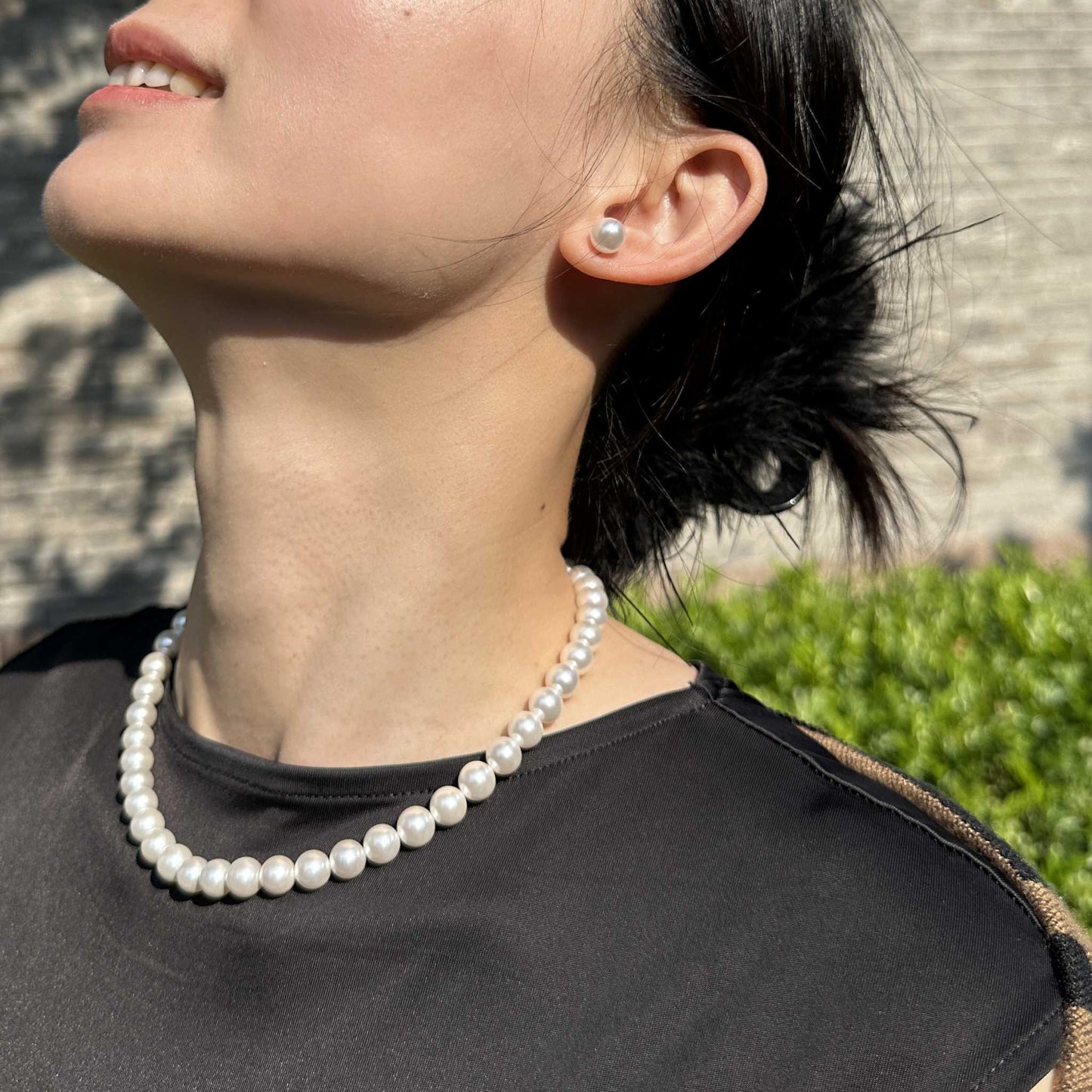 8mm White Shell Pearl & Earring Set, Elegant Imitation Pearl Jewelry for Everyday Wear