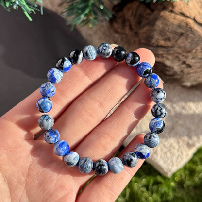 Blue agate style yoga bracelet in gift box, perfect wellness gift for yoga lovers