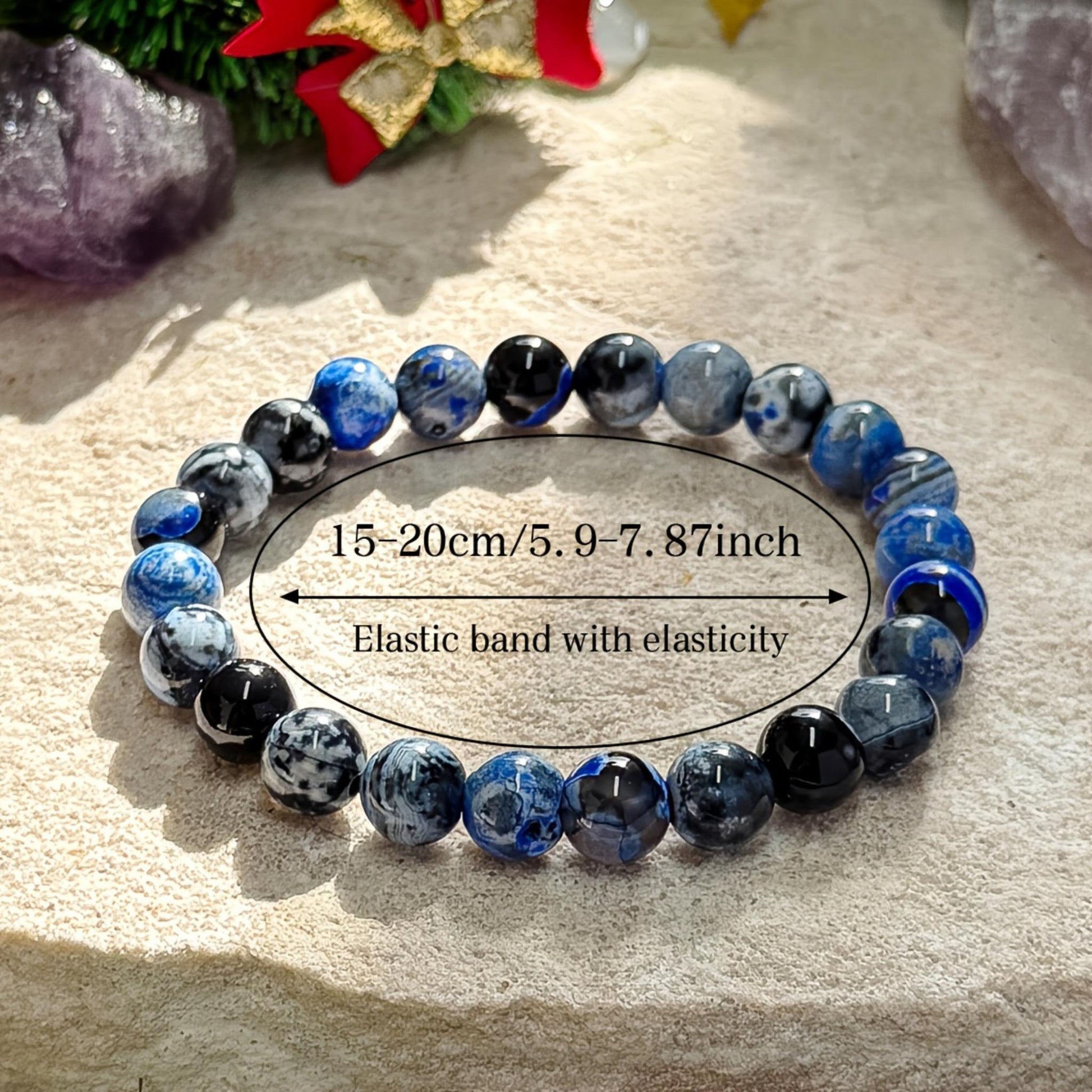 Stackable blue agate beaded bangles, unisex casual style everyday jewelry
