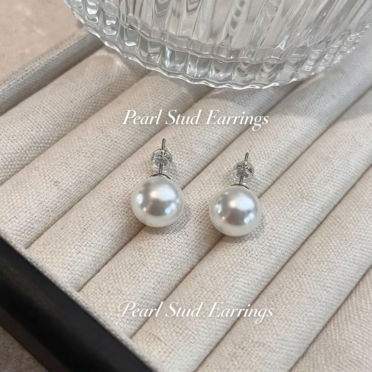 Classic white shell pearl stud earrings, hypoallergenic for sensitive ears, elegant women's jewelry SYG Jewelry
