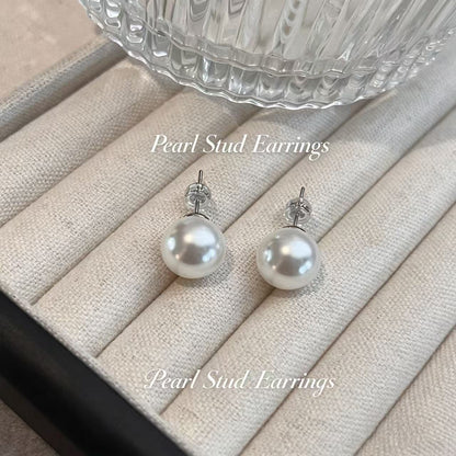 Classic white shell pearl stud earrings, hypoallergenic for sensitive ears, elegant women's jewelry SYG Jewelry
