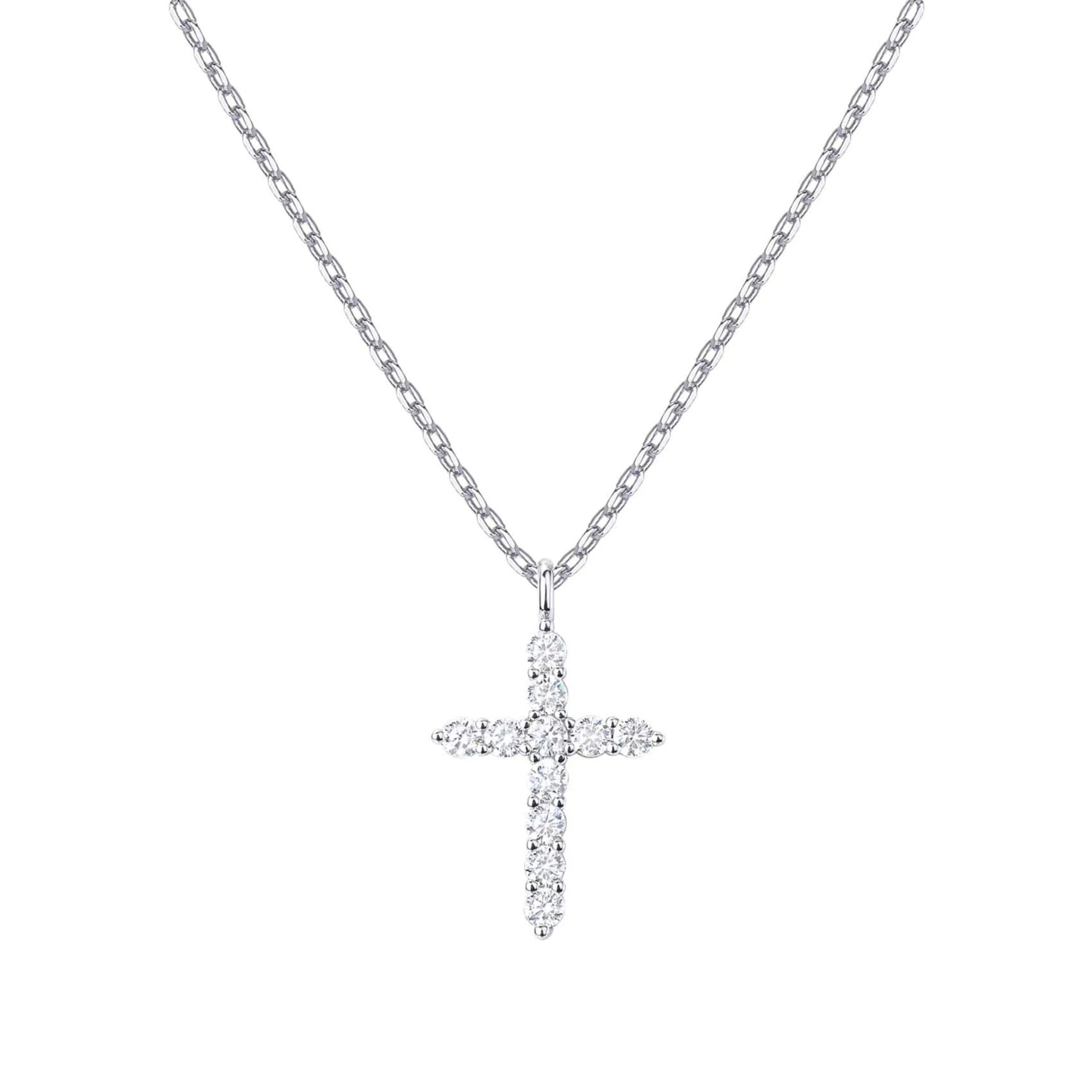 Dainty full diamond cross necklace main picture, 18K gold plated pendant for women