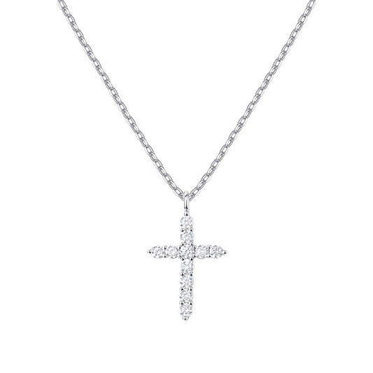 Dainty full diamond cross necklace main picture, 18K gold plated pendant for women