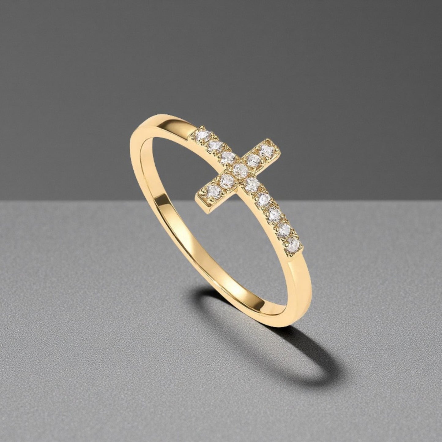 Dainty gold plated cross ring, minimalist faith jewelry for women