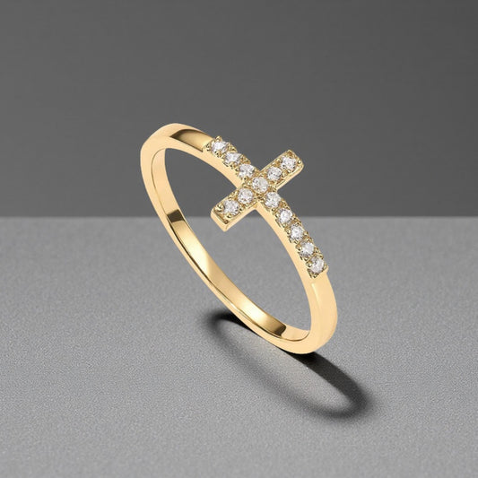 Dainty gold plated cross ring, minimalist faith jewelry for women