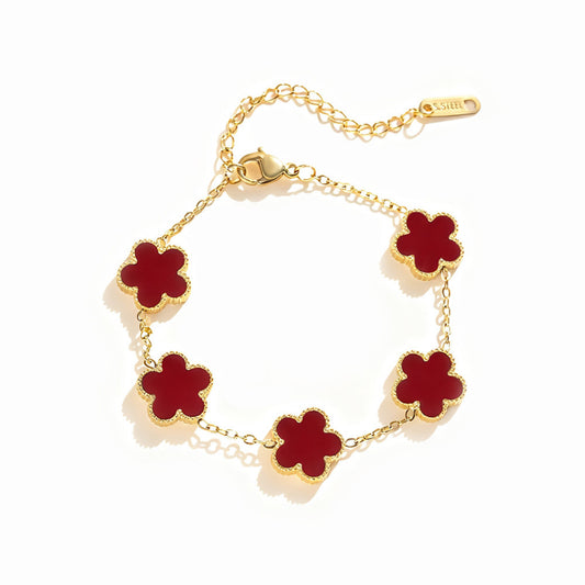 Dainty gold plated titanium steel four-leaf clover bracelet main picture, 3MM double-sided chain lucky charm jewelry for women