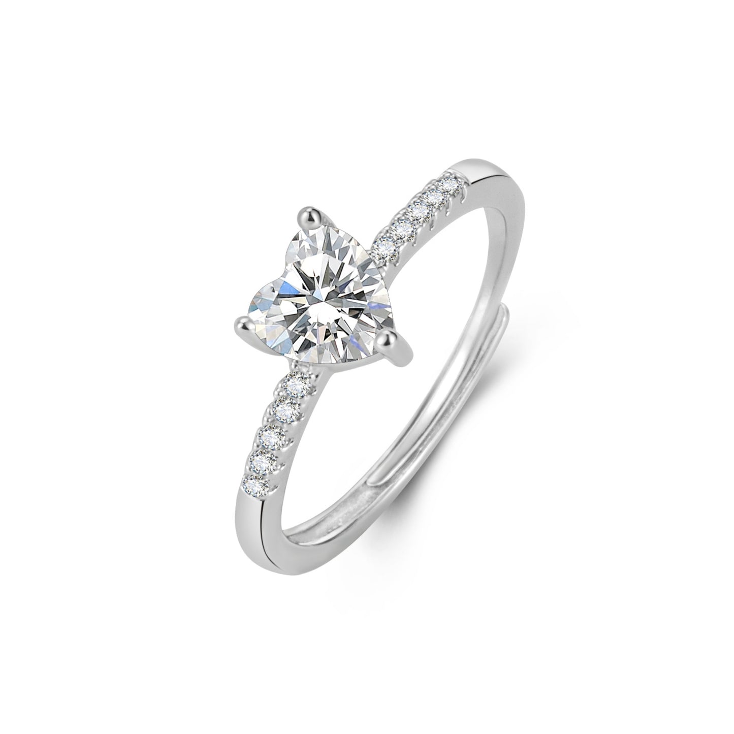 ：Dainty pink heart adjustable open ring main picture, cubic zirconia heart love ring for women