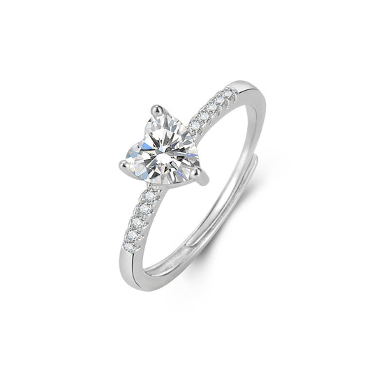 ：Dainty pink heart adjustable open ring main picture, cubic zirconia heart love ring for women