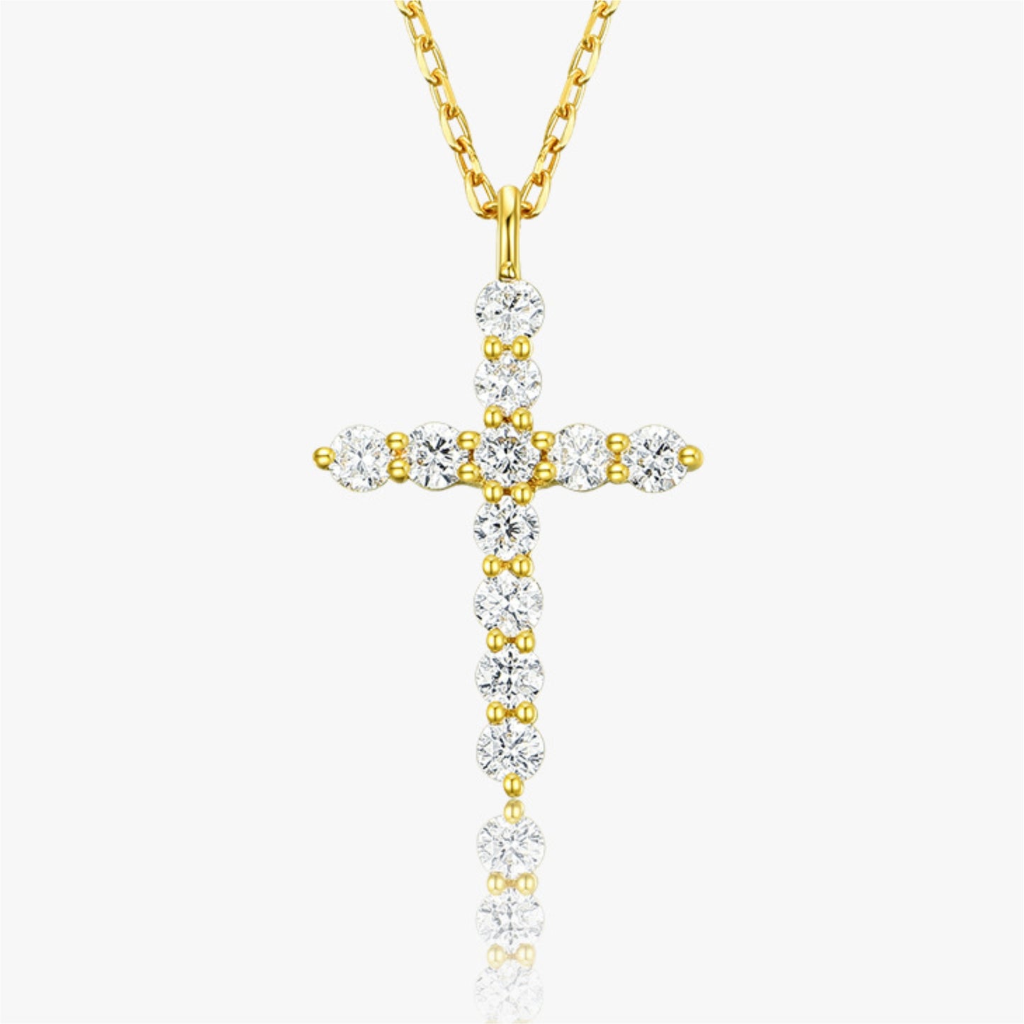 Gold cross necklace worn on neck, dainty clavicle chain for women