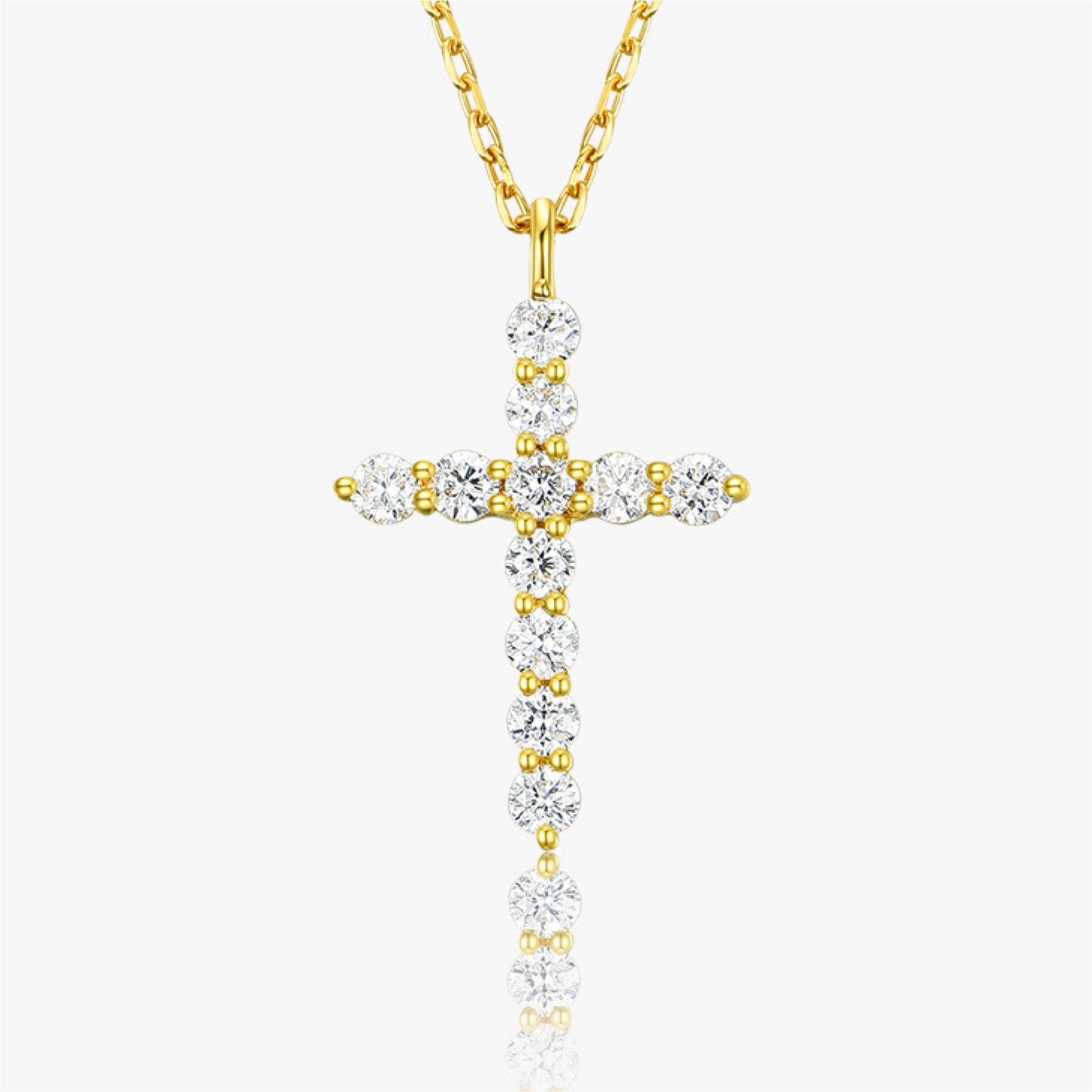 Gold cross necklace worn on neck, dainty clavicle chain for women