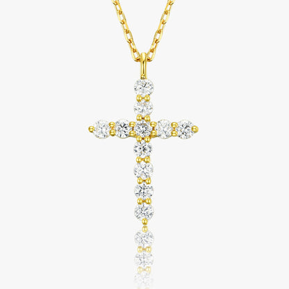 Gold cross necklace worn on neck, dainty clavicle chain for women