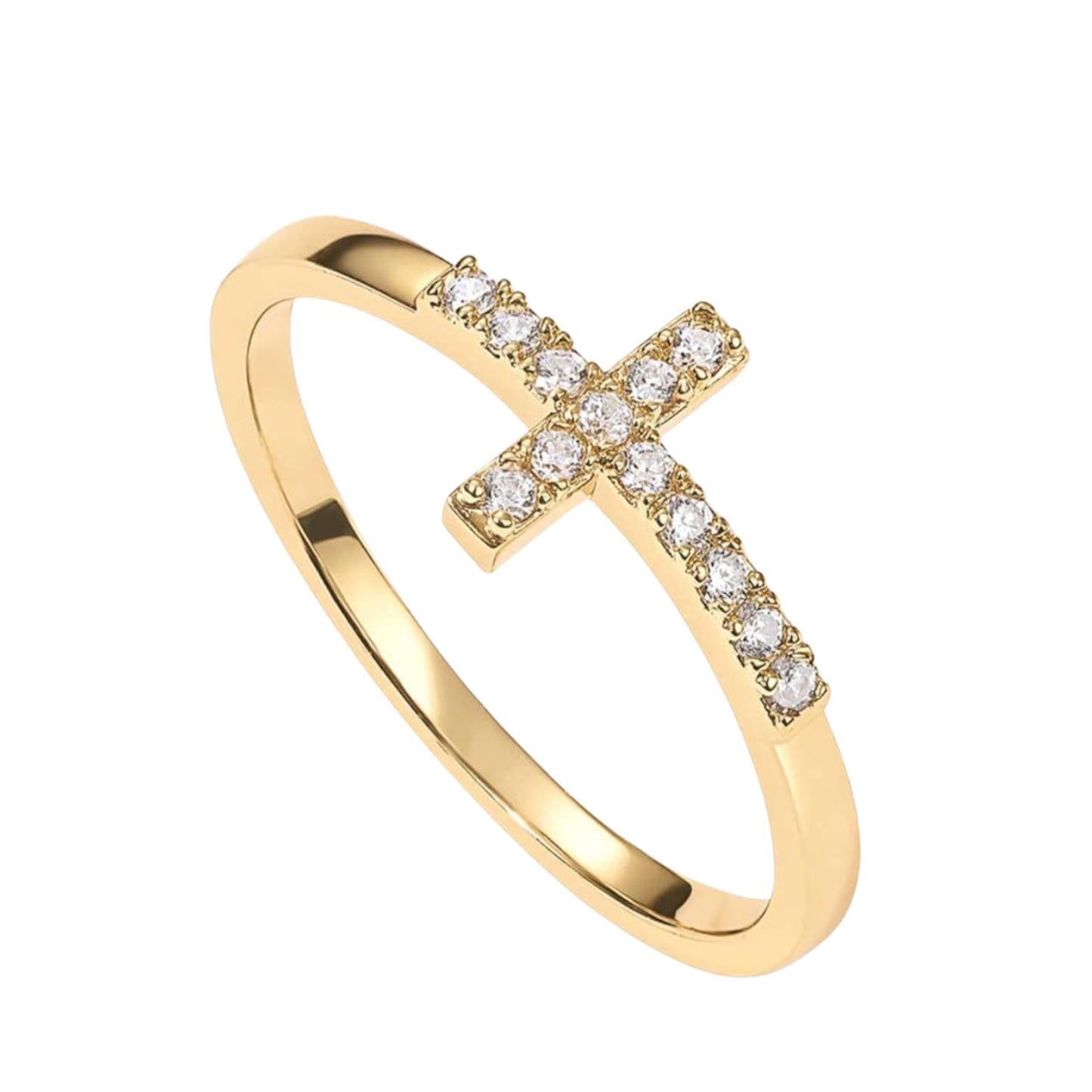 Stackable gold cross ring, versatile all-match finger ring for women