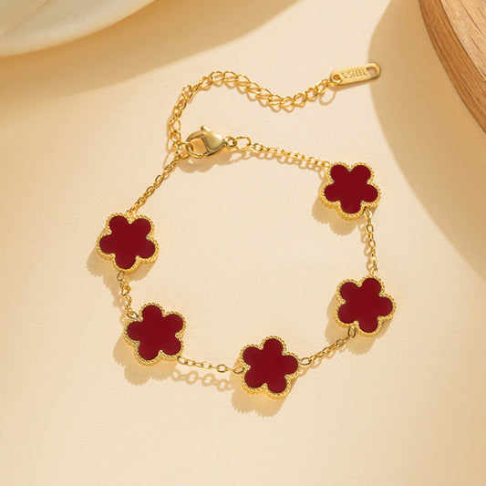 Gold titanium steel four-leaf clover bracelet detail, 3MM double-sided chain dainty jewelry for women
