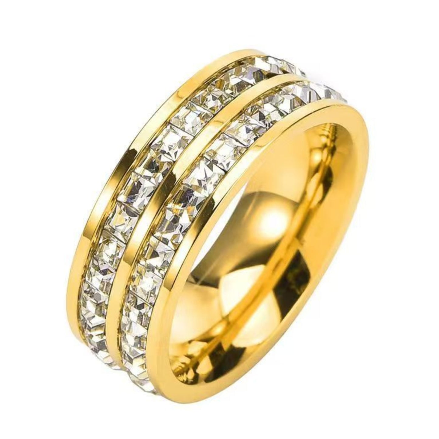 Gold titanium steel starry diamond ring, dainty stackable eternity band for everyday wear