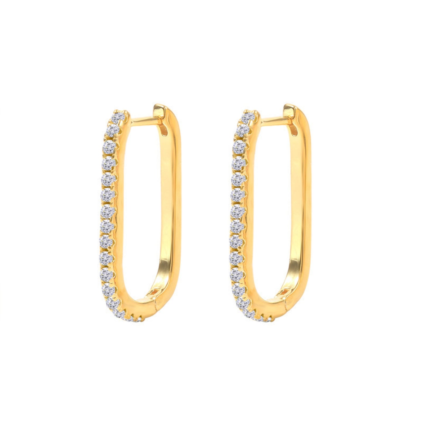 Gold U-shaped hoop earrings with white rhinestones, 14K gold plated INS style earrings for women, versatile fashion jewelry