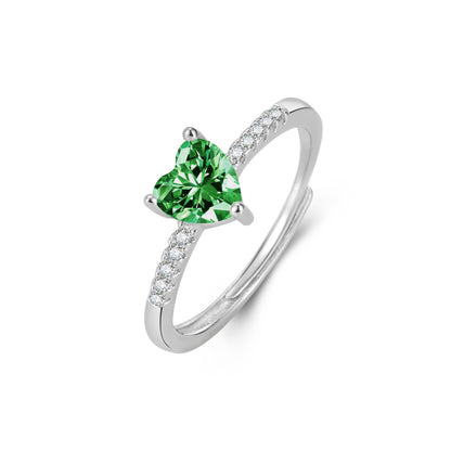Green heart love open ring, trendy fashion jewelry for women's stacking
