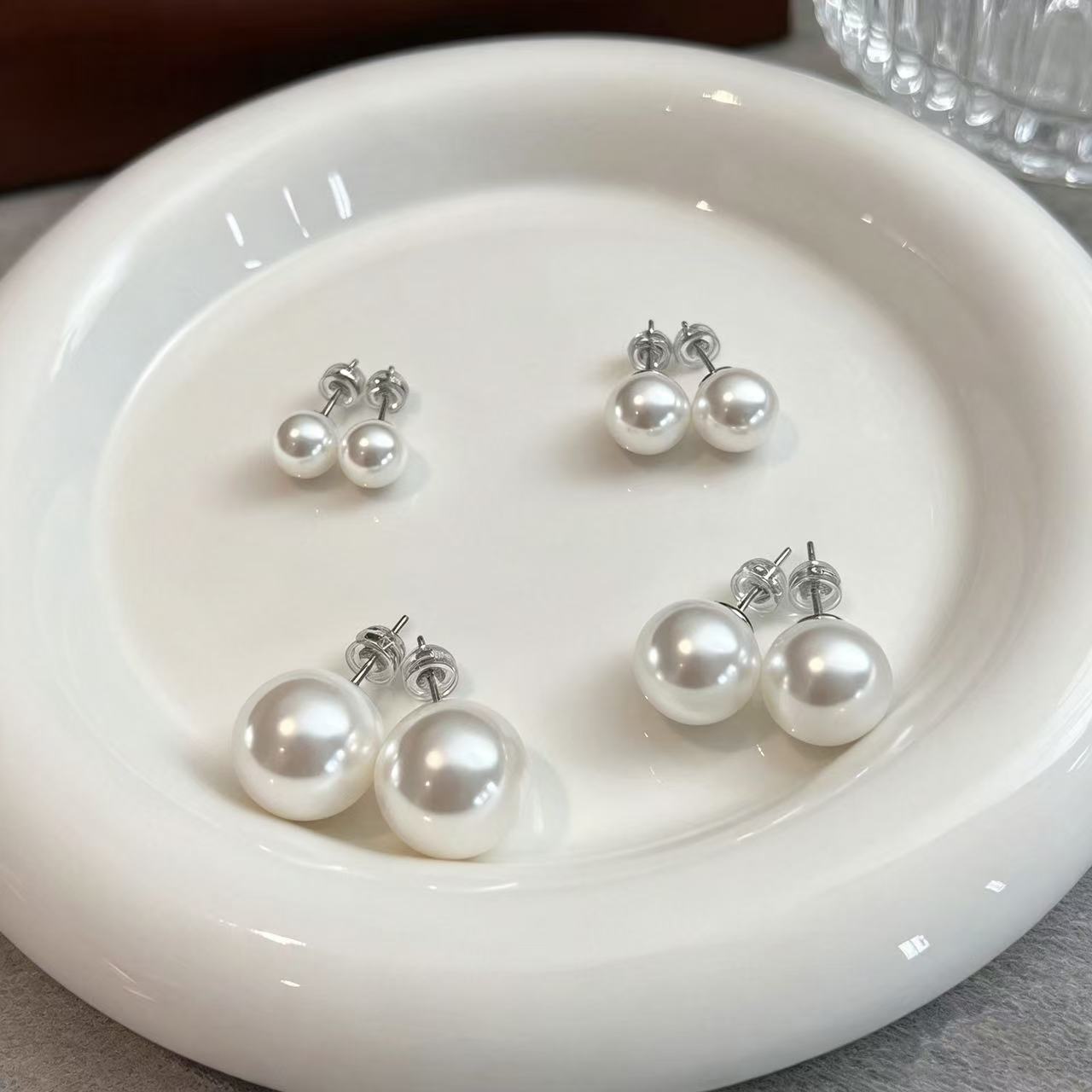 Hypoallergenic white shell pearl stud earrings set, 8mm 10mm 12mm 14mm sizes, SYG Jewelry women's earrings