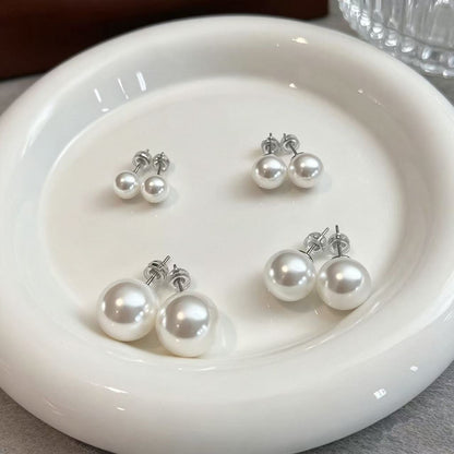 Hypoallergenic white shell pearl stud earrings set, 8mm 10mm 12mm 14mm sizes, SYG Jewelry women's earrings