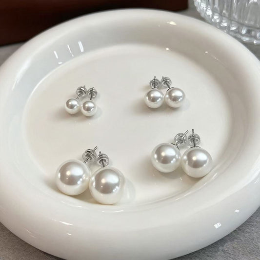 Hypoallergenic white shell pearl stud earrings set, 8mm 10mm 12mm 14mm sizes, SYG Jewelry women's earrings