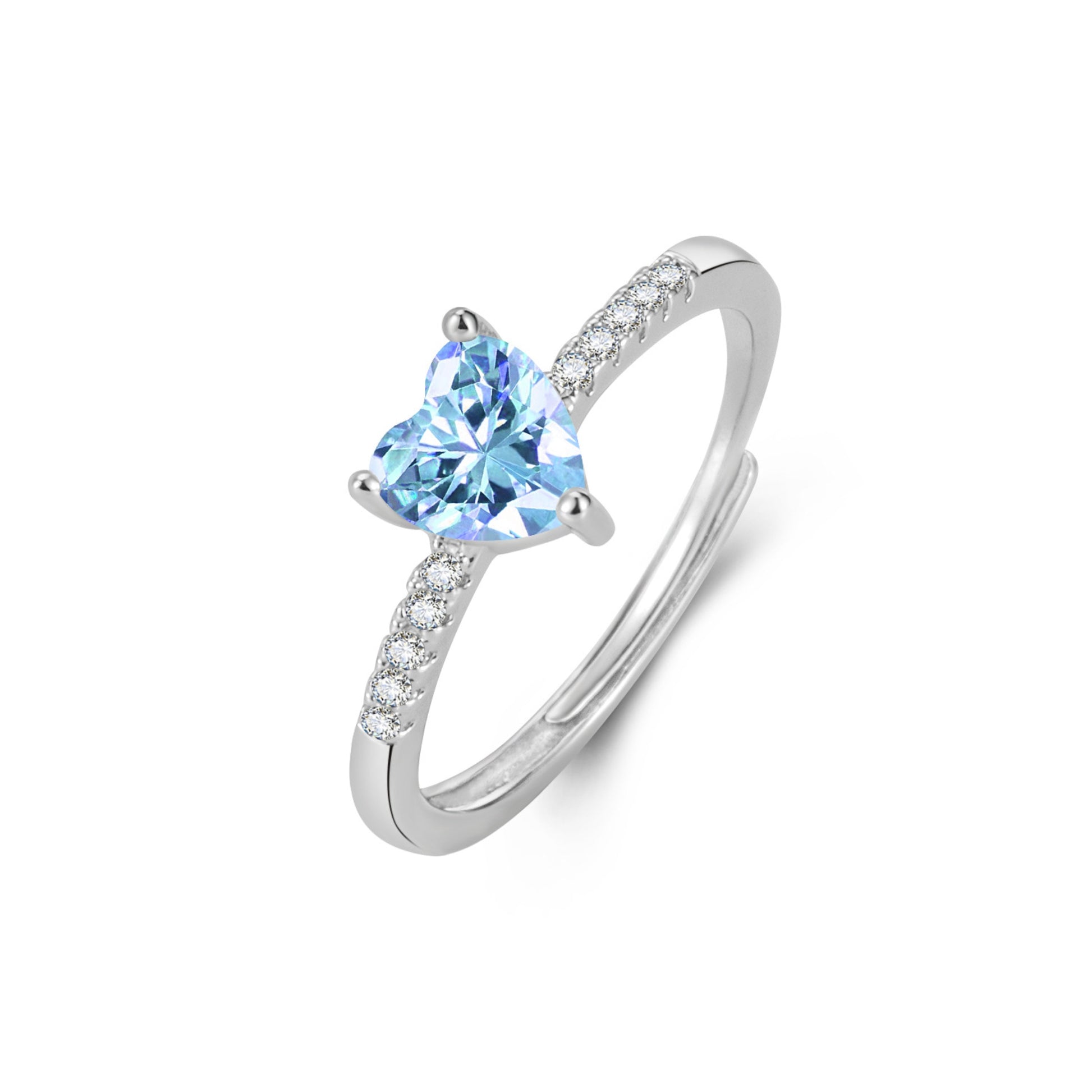 Light blue heart love open ring, dainty stackable titanium steel ring for everyday wear