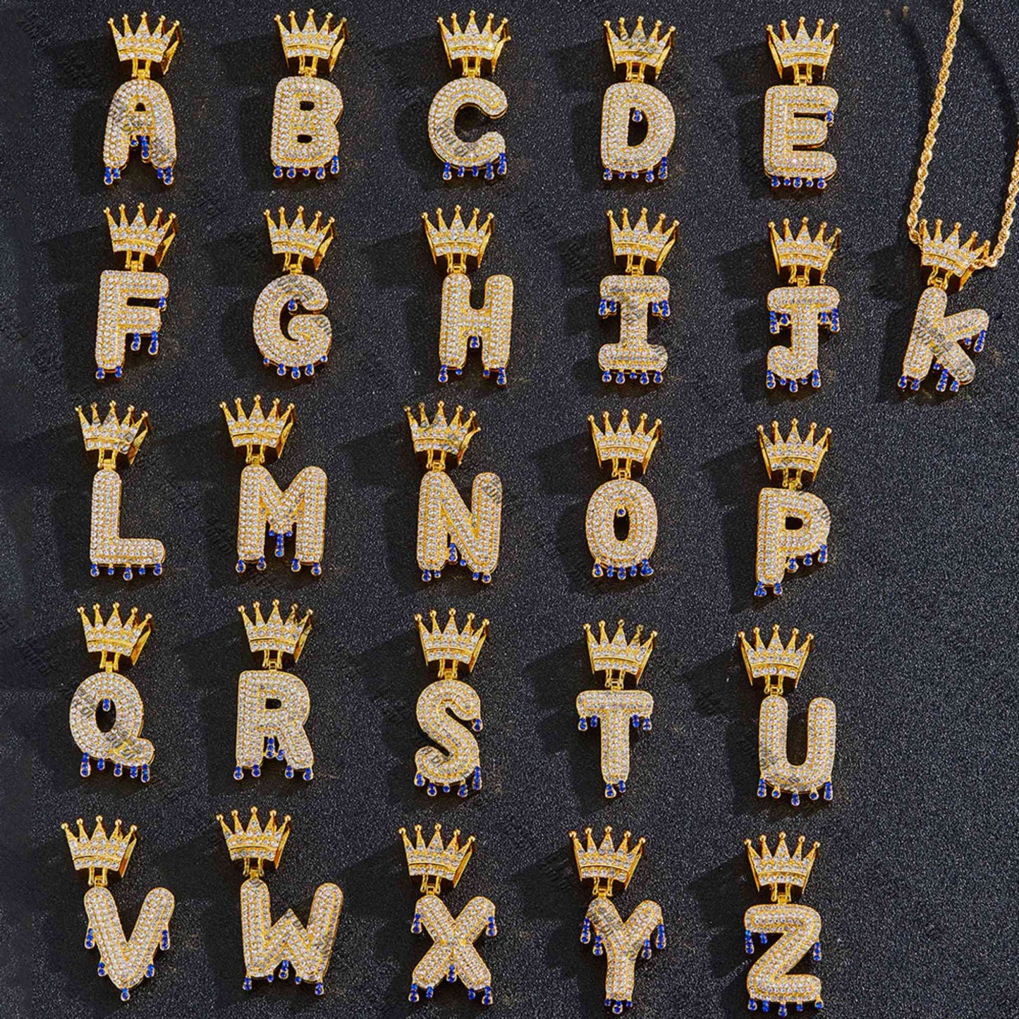 Oversized Crown Initial Pendant, 26 Letters Iced Out Gold Hip Hop Letter Pendant, Streetwear Jewelry for Men	