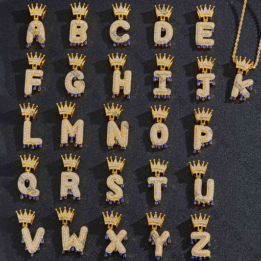 Oversized Crown Initial Pendant, 26 Letters Iced Out Gold Hip Hop Letter Pendant, Streetwear Jewelry for Men	
