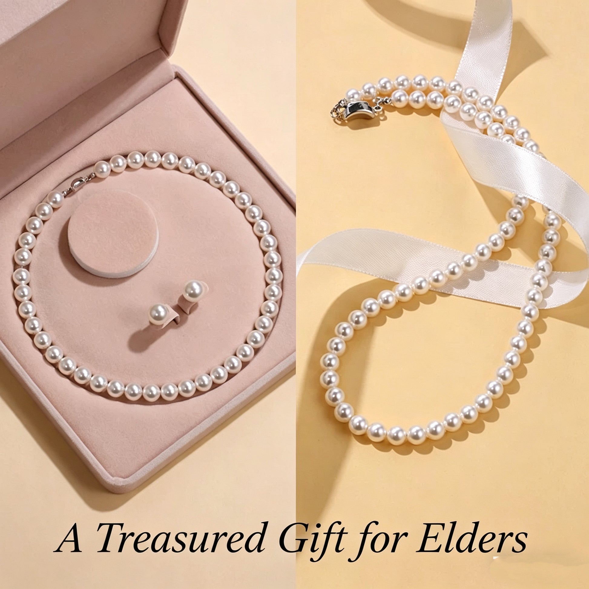 Pearl necklace set as a treasured gift for elders, ideal Mother's Day present for mom
