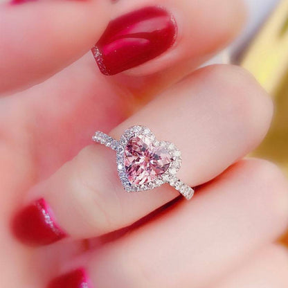 Pink heart CZ ring with red nails, trendy women’s promise ring, sygjewelry