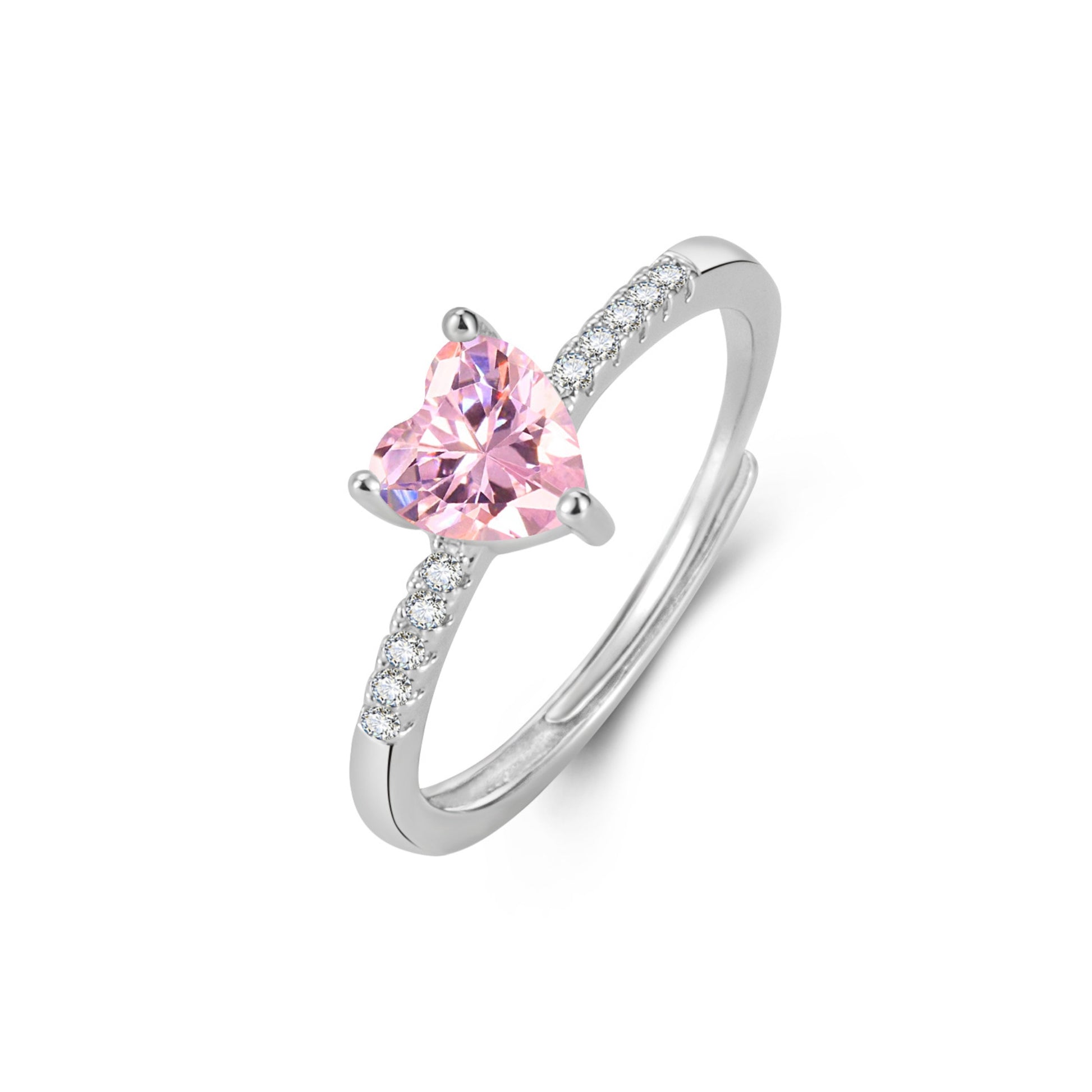 Pink cubic zirconia heart adjustable open ring, trendy fashion jewelry for women's gifting
