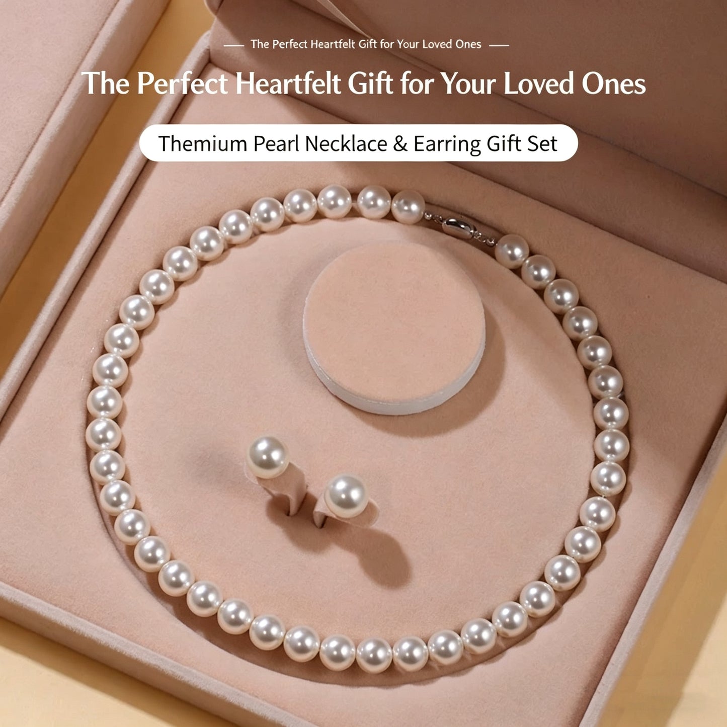 Premium pearl necklace and earring set in gift box, perfect heartfelt gift for loved ones