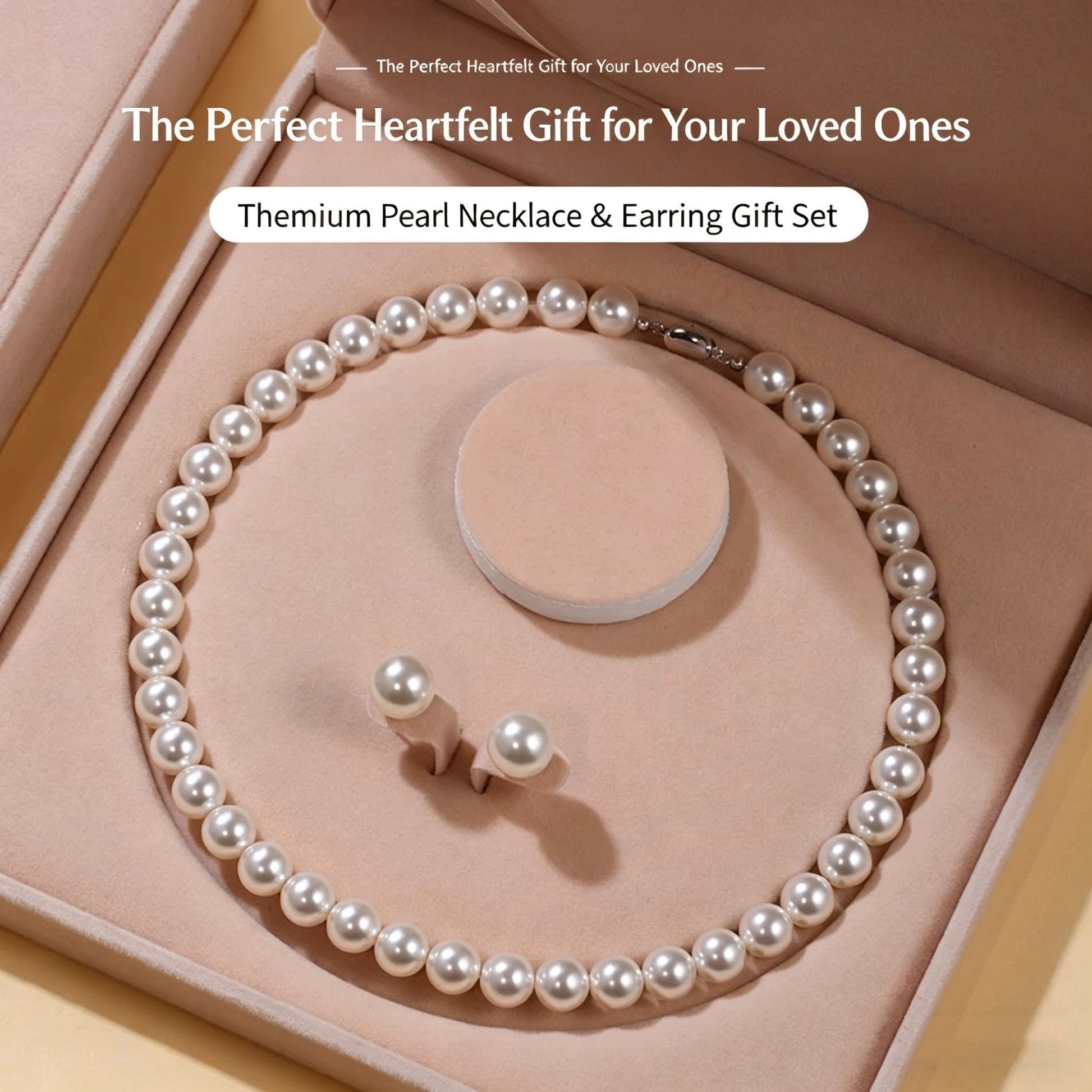 Premium pearl necklace and earring set in gift box, perfect heartfelt gift for loved ones
