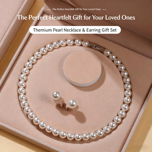 Premium pearl necklace and earring set in gift box, perfect heartfelt gift for loved ones