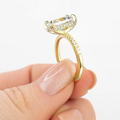 Rectangular white diamond four-prong ring set, silver and gold dual-color light luxury rings, fashion jewelry for women