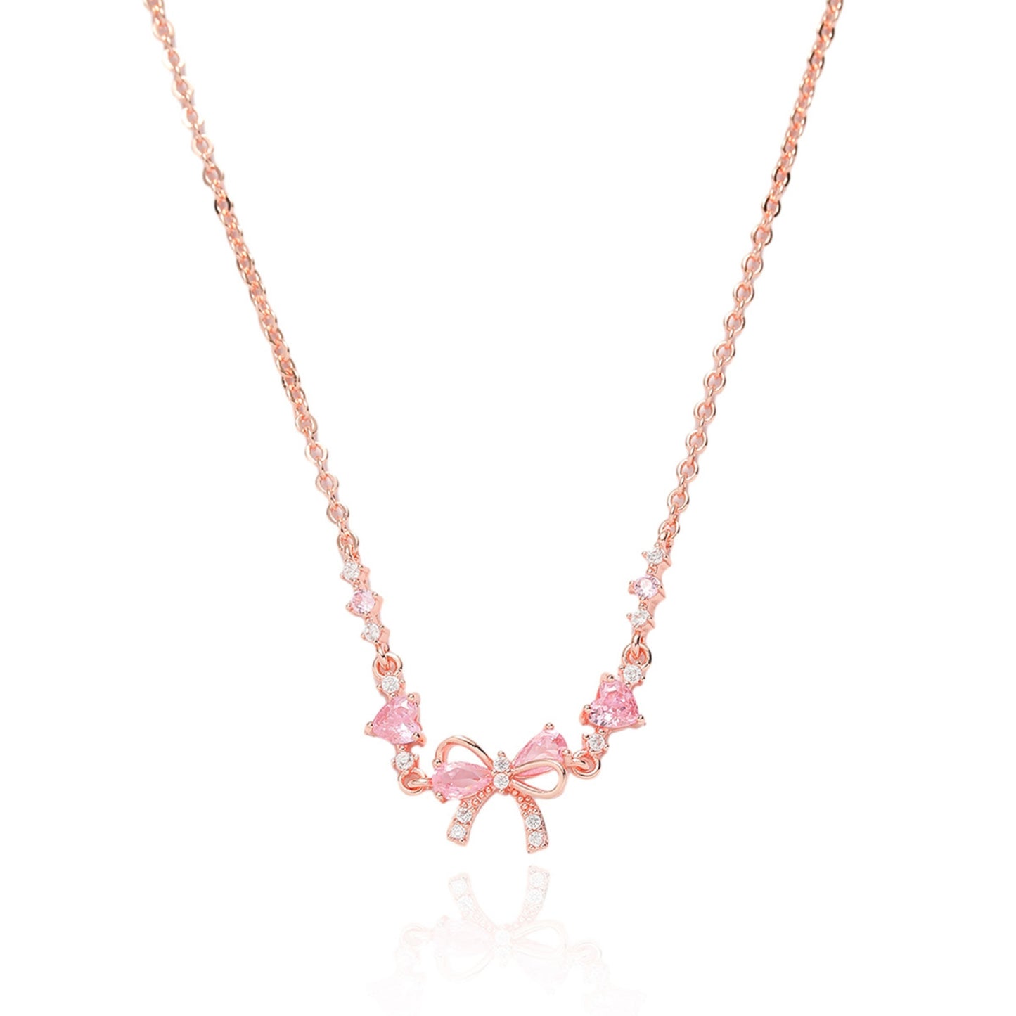 Elegant Rose Gold Bow Pink Butterfly Necklace for Women, Sweet Sparkle Choker, Cute Pastel Aesthetic Jewelry Gift, sygjewelry