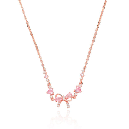 Elegant Rose Gold Bow Pink Butterfly Necklace for Women, Sweet Sparkle Choker, Cute Pastel Aesthetic Jewelry Gift, sygjewelry